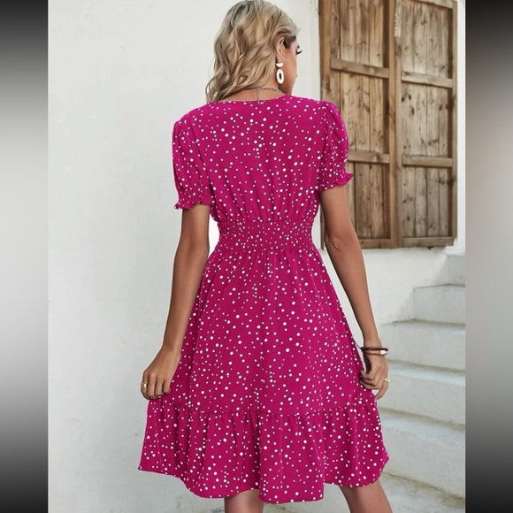 Boho polka dots puff sleeve A line dress - Picture 2 of 6